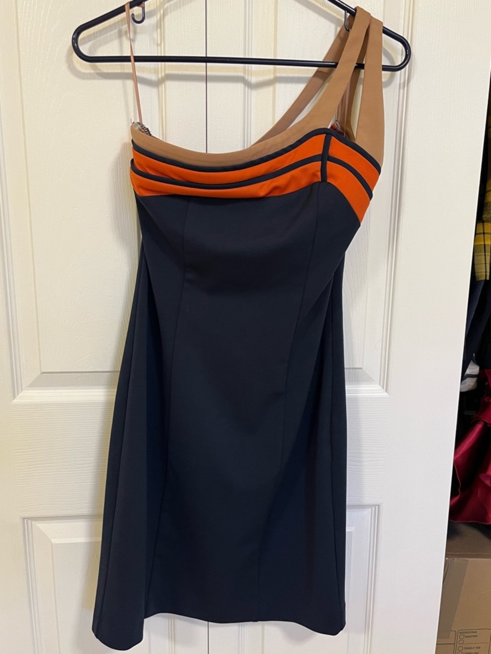 C. Luce Navy Top with Bright Orange Trim
Stretchy
